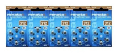 5 blisterpaket med 6 RENATA ZA312 ZINC AIR BROWN hörselbatterier -