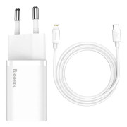 Baseus - Strömadapter - 20 Watt - 3 A - PD 3.0 (24 pin USB-C) - på kabel: Lightning - vit