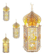 3 st DIY Ramadan Trälampor Dekorationer, Mubarak Ramadan LED-lampa för Ramadan Dekorationer