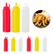 FlkwoH såsflaska, set med 1, påfyllningsbar, 400 ml, klämflaska, plastbehållare (360 ml gul)