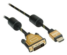 Roline Gold Videokabel dubbellänk HDMI - DVI DVI-D (M) för HDMI (M) 10 m skärmad svart, guldstöd 4K