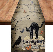 Linneduk Halloween Halloween Gotisk Dödskalle Bordsduk Dag Av De Döda Rosor Dödskalle Dekor Halloween Dekorationer Och Tillbehör För Hembord 13 7