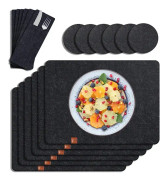 Dukningsset med 6 placemats tvättbara, filtunderlägg & bestickpåsar av filt
