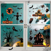 8 ark Halloween fönster dubbelsidig klistermärke, halloween fönster klistermärken, halloween fönster dekoration, halloween statiska klistermärken, halloween vägg klistermärken