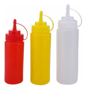 FlkwoH såsflaska, set om 1, påfyllningsbar, 400 ml, klämflaska, plastbehållare (360 ml röd)