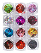 12 Färger Lönnlövformade Nagelkonstpaljetter Nagel-DIY Dekoration Glittrande Pailletteqt0273