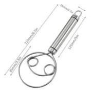 Danska degvisp i livsmedelskvalitet 304 rostfritt stål Handmixer 8,5 tum Brödvisp Danska visp Bakverktyg för bröddeg eller pizzabotten (Silver)