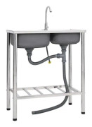 Camping Handfat dubbelt handfat med kran Rostfritt stål Mothinessto LY0972