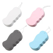 Badsvampar för vuxna och barn - 4-pack dubbelsidig massage duschsvamp med hängsnöre, mjuka kroppssvampar skrubber