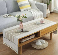 Avtorkbar linneduk med fickor, rektangulär soffbordsskydd, bordslöpare - 50x145cm Beige