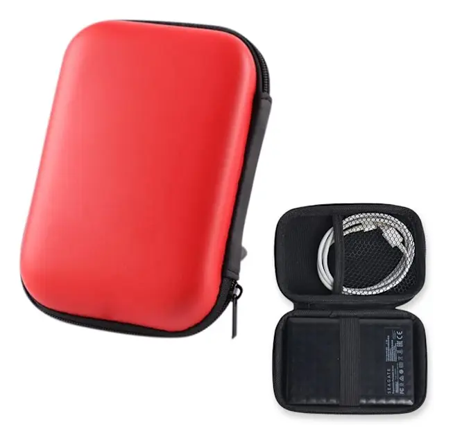 Hård väska för Portable External SSD, skyddande reseväska förvaringsväska, 2 fack inuti (röd)