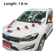 Röd blomsterbil bröllopsdekor - Bandrosettset för bilbröllopsdekorationer (Stil: 3)