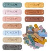 Paket med 100 handgjorda tygetiketter, personliga läderetiketter, handgjorda sy-etiketter med hål för stickning (10 färger, 56 x 15 mm)