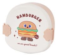 Vit Burger Mönster Lock Barn Bento Box Cartoon Utseende Divider Matbehållare Skola Bärbar Lunch Förvaringslåda