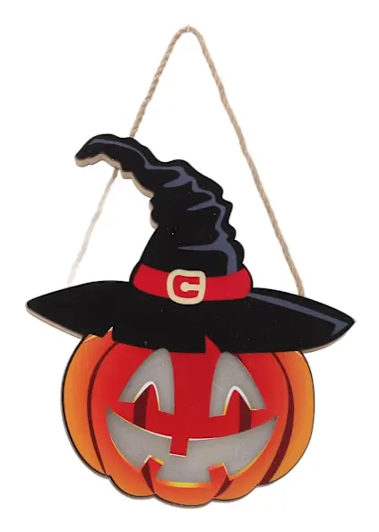 Ljus pumpa skylt Halloween trä dörrhängare fest dekoration för hem trädgård (utan batteri)（d）