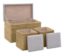 Bänk med 2 puffar Water Hyacinth Grey Mothinessto LY2624