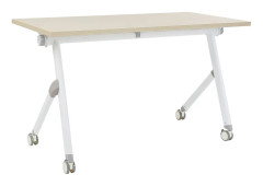 Kontorsbord Vit Metallram Ljust Trä MFC Bordsskiva 120 x 60 cm Fällbart Portabelt Mobilt Skrivbord med Hjul Modern Design Kontor Arbetsrum