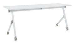 Kontorsbord Vit Metallram MFC Bordsskiva 180 x 60 cm Fällbart Portabelt Mobilt Skrivbord med Hjul Modern Design Kontor Arbetsrum