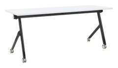Kontorsbord Vit Svart Metallram MFC Bordsskiva 180 x 60 cm Fällbart Portabelt Mobilt Skrivbord med Hjul Modern Design Kontor Arbetsrum