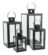 Ljuslykta svart metall/glas L