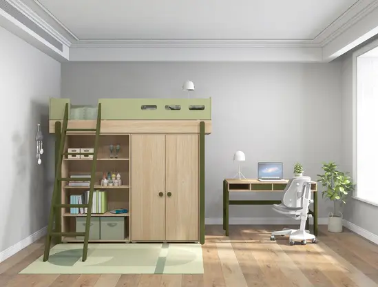 FLEXA Flexa - Loftsäng Hög 90x200 Cm Ekram, Förvaring Och Lutande Stege - Blå