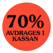 Etikett 70% avdrages i kassan