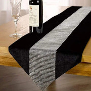 Time to Sparkle Lyxig Sammet Diamant Bordslöpare Tjock Sammet Chenille Satin Tofsad Jul (Sammet-svart, Löpare 32x250cm)