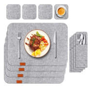4-pack Ljusgrå Filt Underlägg & Korksunderlägg & Besticksset med 4 Underlägg, 4 Korksunderlägg och 4 Besticksaskar