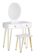 Sminkbord Vit och Guld MDF 2 Lådor LED Spegel Pall Vardagsrumsmöbler Glam Design Sovrum