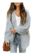 Kvinnors tr?ja h?st/vinter ballong?rmar Kvinnors kappa Mode Chunky ullfickor Casual Stickad Cardigan gr? grey S