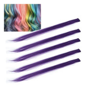 5 st färgade hårklämmor Cosplay Party Hår Extensions Rakt Hår Klämma Highlights för KvinnorLila