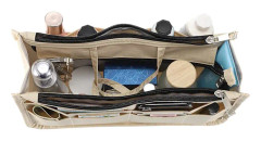 Tryckta handväskorganisatörer inuti handväskans insats - Hög kapacitet 13 fickor Väska Tote Organizer med handtag Beige