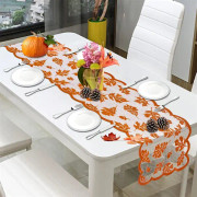 Skördefest, Orange Bordslöpare i Polyester med Spetslönnlöv, Kvalitetsmaterial Unik Sömlös Design för Thanksgiving-Dekorationer