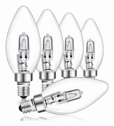 E14 28W Halogen Candle Bulb Dimmable, Clear Glass C35 E14 SES Small Edison Screw Bulb, Halogen Candle Bulb for Chandelier, 230V, 5-Pack