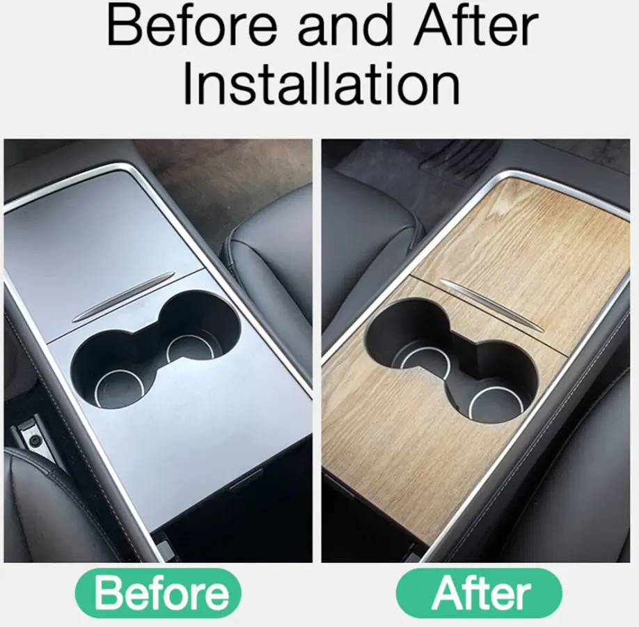 För Tesla Model 3 Model Y 2022 Central Kontrollpanel Dekal Träkorn Inredningskonsol Tillbehör Trim 2 Picecs Set Dekal