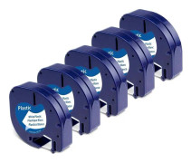 Etiketttejp kompatibel med Dymo LetraTag, plasttejp (12 mm x 4 m), svart med vit text