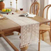 Bordslöpare Boho, 30x140CM Boho-dekoration, bordslöpare beige med tofsar, för dekoration Boho, bröllop, möhippa, matbordskopia