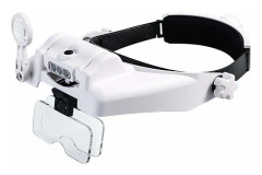 Huvudband Lupp med 3 LED-lampor, Glas Visir med 5 Avtagbara Linser 1/1.5/2/2.5/3/3.5X, Handsfree Förstoringsglas för Läsning, Smycken, Hantverk