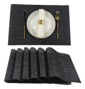 6x Placemats, vävda placemats, tvättbara, halkfria, slitstarka, värmetåliga, för kök, matbord, hotell, placemats 30 x 45 cm, svart