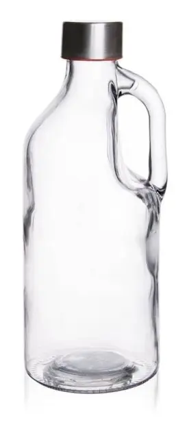 Glasflaska med metallkork och hällvänligt handtag