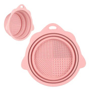 Vikbar Silikon Makeupborste Rengöringskopp - Bärbar Rengöringsverktyg för Borstar, Puderpuffar och Svamp (Rosa)