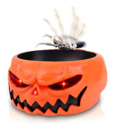 Animerade Halloween-skål med dödskalle, läskig rörlig skeletthand godisskål för Halloween-festdekoration, orange