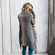Dam Boho Cardigan Jumper Coat Ytterkläder Jackor Toppar i stickat material(S,Grey)
