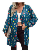 Långärmad cardiganjacka med jultryck för kvinnor i olika färger och storlekar för en bekväm vinterstil(XXXL,Sky blue)