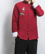 Tang Suit Traditionella kinesiska kläder för män Bomullsbroderi Crane Kung Fu Uniform blus och byxor(XXL,black)