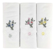 Bomullsfärgade broderade näsdukar för kvinnor med satinkanter - 6-pack, blommönster, maskintvättbar, 29 cm x 29 cm(White 2)