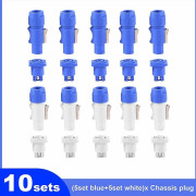 Powercon Typ A Chassi Plug Panel Adapter Set 10 delar Vit och Blå Hane Hona 250V 20A