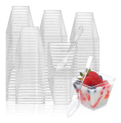 2oz Mini Dessertkoppar För Party Pudding Frukt Is - koppar med skedar - cups with spoons -(cups with spoons -,20pcs)