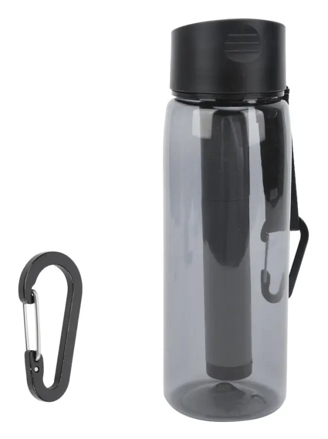 Filtrerad vattenflaska med integrerat filterhalm Camping Emergency Water Bottle PurifierGrå