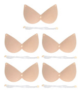 5st självhäftande BH för kvinnor Axelbandslös Push Up Silikon Snap Fener 3D Sidobröstlyft Sticky BH Hudfärg D